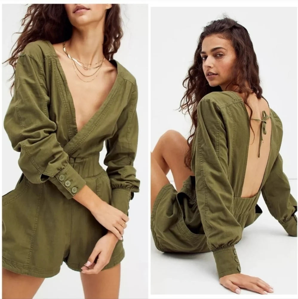Free People Beside You Shortall Olive Green Size Medium - Picture 2 of 8